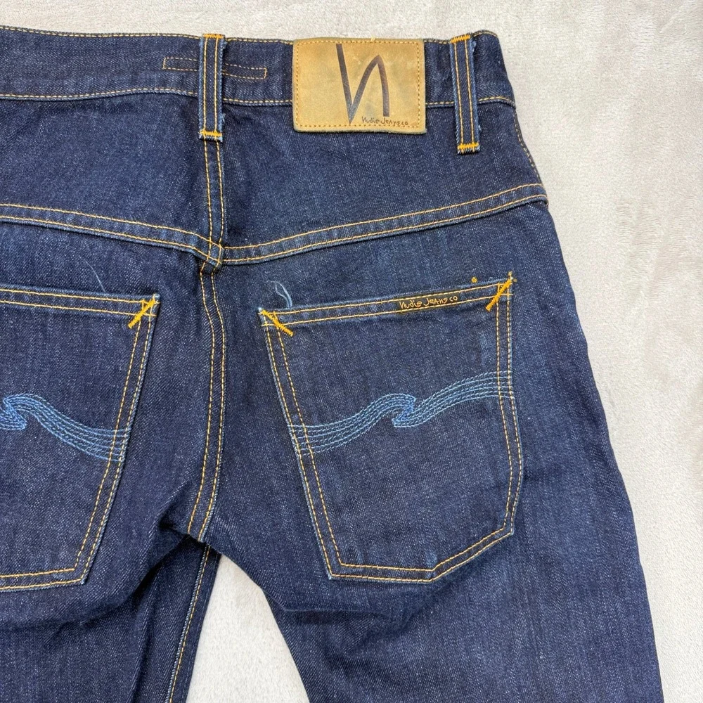 Nudie Jeans Mens 26x30 Blue Thin Finn‎ Dry Flat Selvage Indigo Wash Slim Preppy